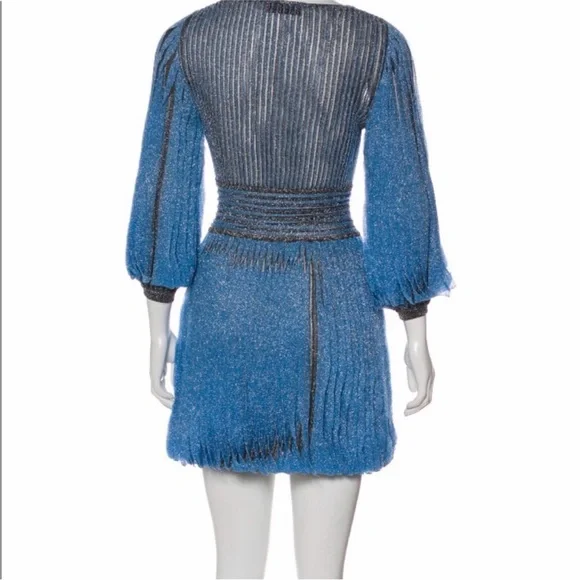 Missoni Blue Grey Shimmer Pleated Mini Dress Sz S - Picture 7 of 8